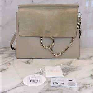 Authentic CHLOE BEIGE LEATHER/SUEDE 'FAYE' MEDIUM SHOULDER BAG